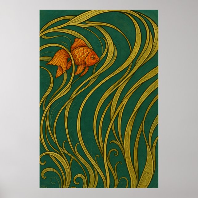 Art Nouveau Goldfish Folded Greeting Card Poster (Framsidan)