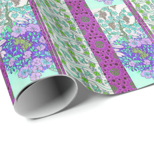 Art nouveau Grapevine blommigt vintage lila teal Presentpapper