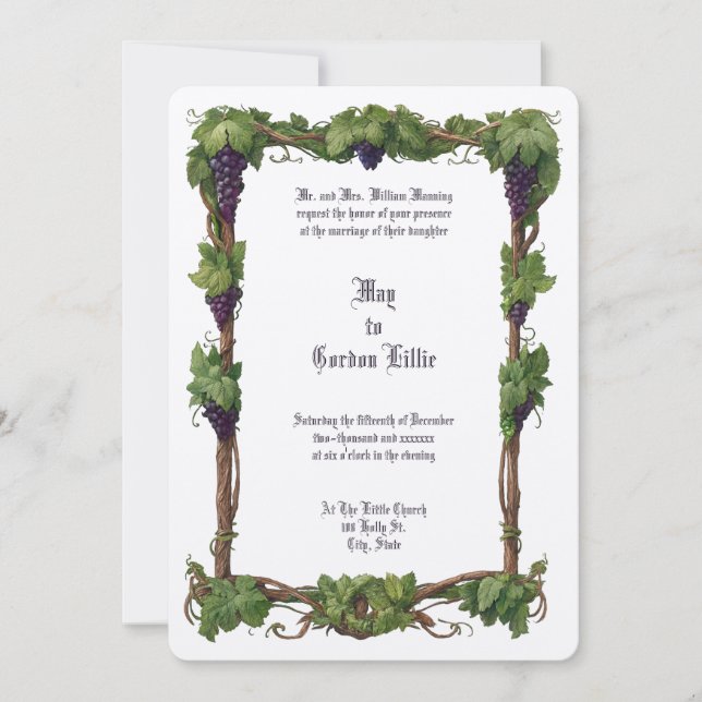 Art Nouveau Grapevine Color Border Wedding Inbjudningar (Framsida)