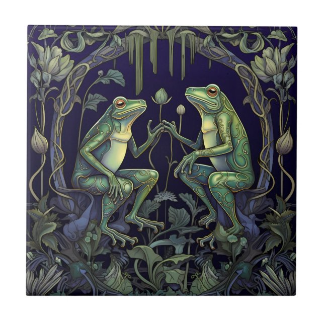 Art nouveau grodlår (träskinsamling) kakelplatta (Framsidan)