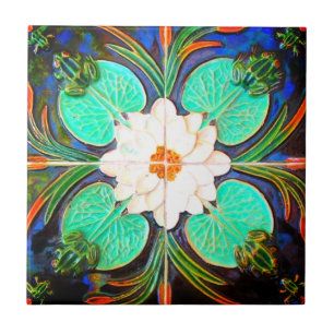 Art nouveau grodor och lilja Azulejos vintage Kakelplatta