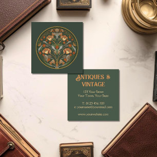Art Nouveau Grön Crème Fyrkantigt Visitkort
