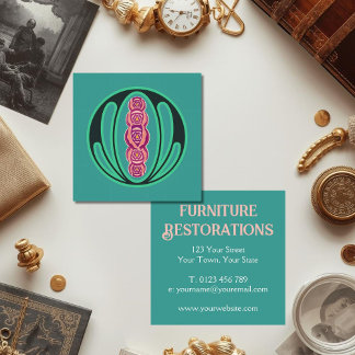 Art Nouveau Grön Kräm Fyrkantigt Visitkort