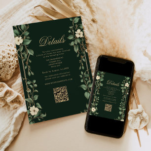Art Nouveau Grön och Guld Bröllops QR Detaljer Tilläggskort