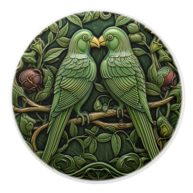 Art nouveau Grönt Birds Antique Inspired Nature Knopp (Framsidan)