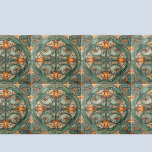 Art nouveau Grönt Blommigt Motif Kakelplatta<br><div class="desc">Söt med vintage,  dessa dekorativa keramiska plattor har en grönt och orangegul blommigt i Art nouveau stil.</div>