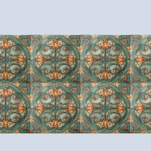 Art nouveau Grönt Blommigt Motif Kakelplatta