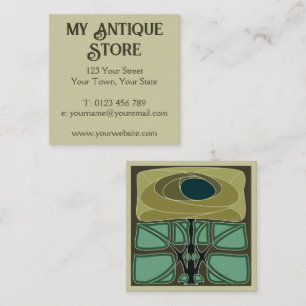 Art nouveau Grönt Cream Fyrkantigt Visitkort