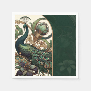 Art nouveau Grönt Emerald Vintage Peacock Bröllop Pappersservett