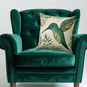 Art nouveau Grönt Hummingbird Kudde