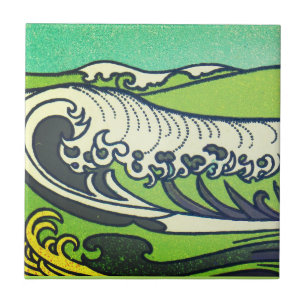 Art nouveau Grönt Vinkara havet 1 Kakelplatta