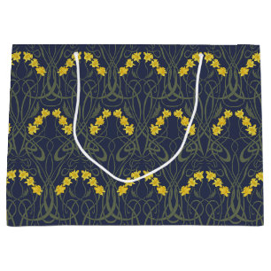 Art Nouveau gula narcisser och stjälkar blå