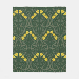 Art Nouveau gula narcisser och stjälkar gröna Fleecefilt