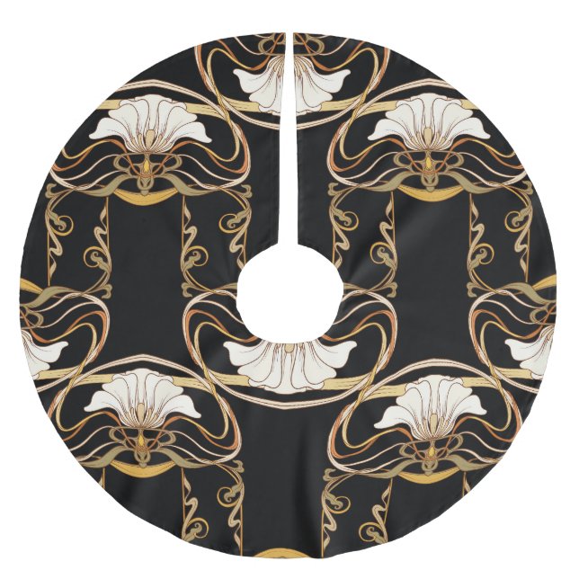 Art nouveau: Guld Black Julgransmatta Borstad Polyester (Framsidan)