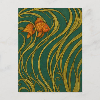 Art Nouveau Guld fisk Vikbar Julkort Vykort