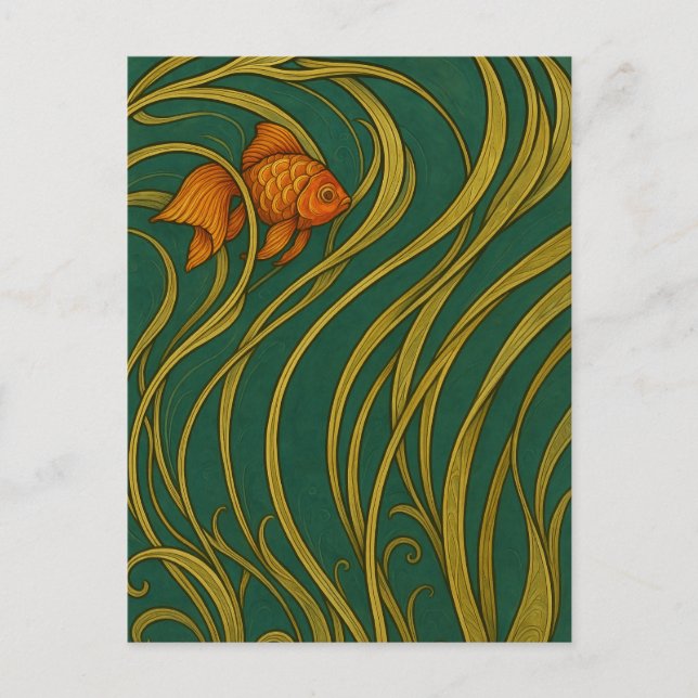 Art Nouveau Guld fisk Vikbar Julkort Vykort (Framsida)