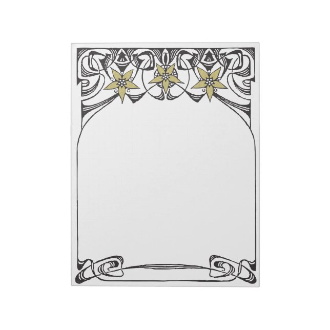 Art nouveau Guld Flower Gräns Anteckningsblock (Roterad)