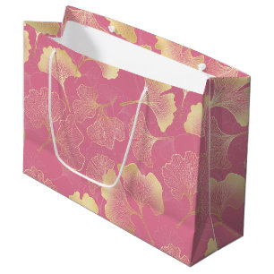 Art Nouveau Guld Ginkgo Blad Rosé Mönster