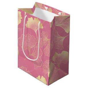 Art Nouveau Guld Ginkgo Blad Rosé Mönster