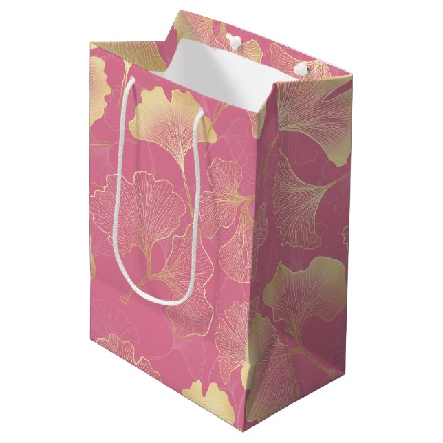 Art Nouveau Guld Ginkgo Blad Rosé Mönster (Framsidan Vinklad)