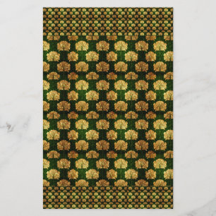 art nouveau, guld, grönt, blommigt, mönster, vinta brevpapper