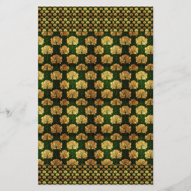 art nouveau, guld, grönt, blommigt, mönster, vinta brevpapper (Framsida)