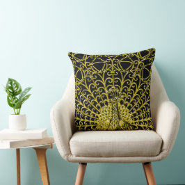 Art Nouveau Guld Påfågel Kudde