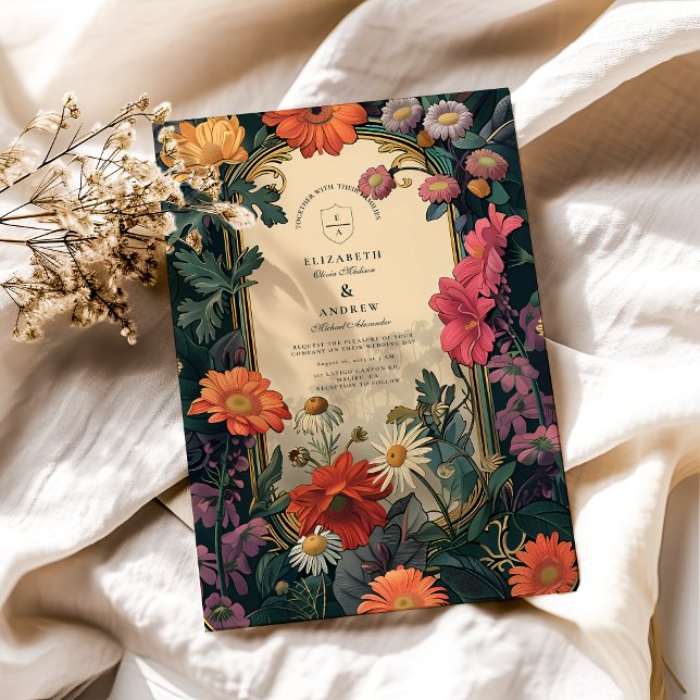 Art nouveau Guld Ram Bröllop Inbjudningar (Skapare uppladdad)