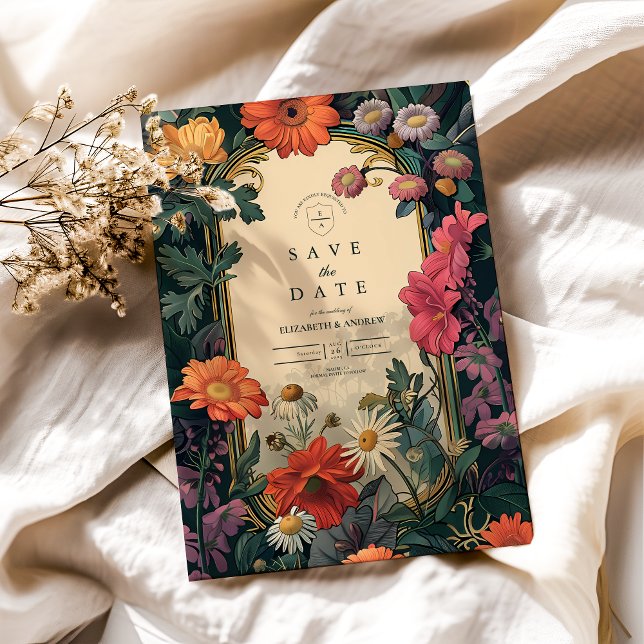 Art nouveau Guld Ram Bröllop Spara Datumet (Skapare uppladdad)