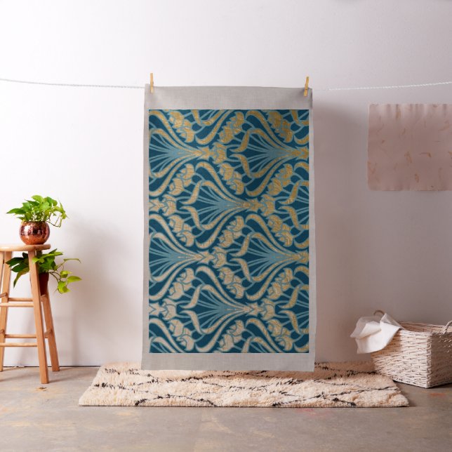 Art nouveau,guld,teal,damm,blommigt,mönster,chic,V Tyg (In Situ)