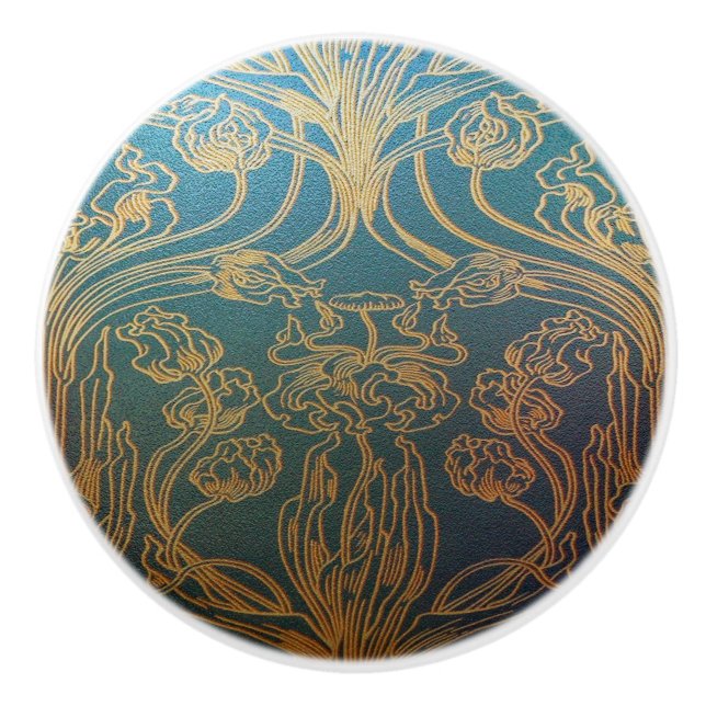 Art nouveau,guld, teal,guld,blommigt,chic,e knopp (Framsidan)