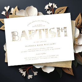 Art Nouveau Guld/Vit Typografi Elegant Dopceremoni Inbjudningar