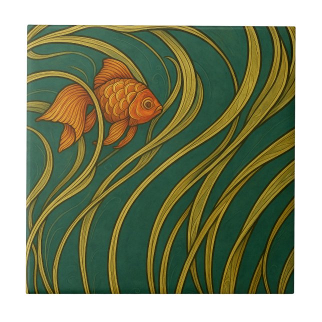 Art Nouveau Guldfisk  Kakelplatta (Framsidan)