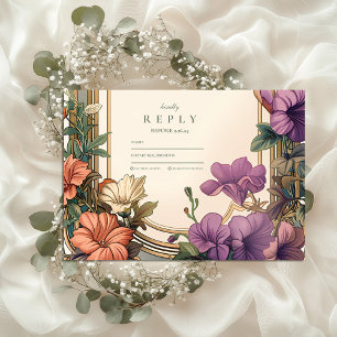 Art Nouveau Guldvalv Blommig Bröllop OSA Kort