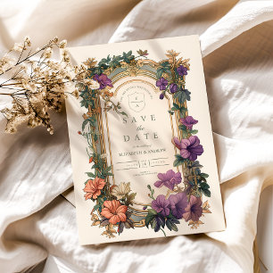 Art Nouveau Guldvalvs Blommigt Bröllop Spara Datumet
