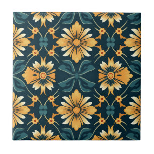 Art nouveau Gult Blommönster Kakelplatta