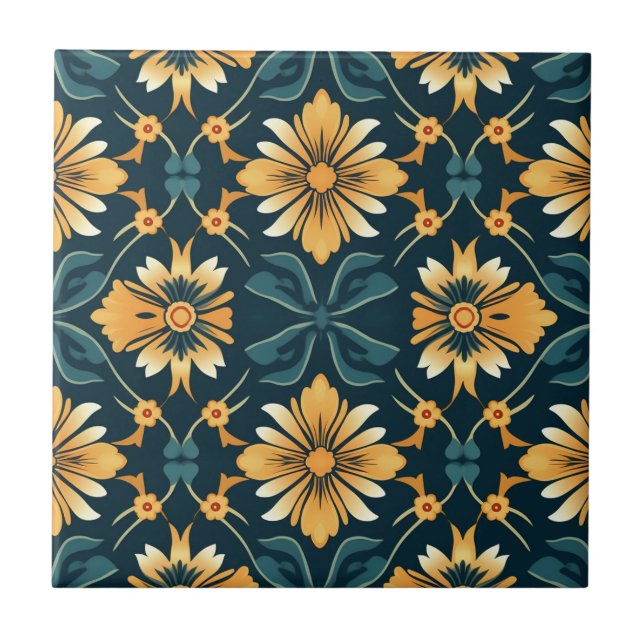Art nouveau Gult Blommönster Kakelplatta (Framsidan)
