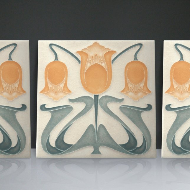 Art nouveau Gult-/Orange-tuppar Häggarmdäck Kakelplatta (Skapare uppladdad)