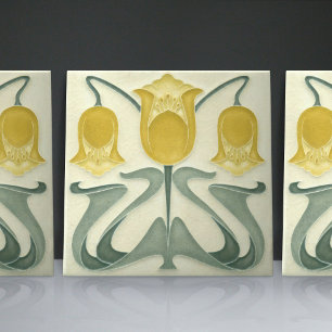 Art nouveau Gult Tulips Hägervägg Decor Kakelplatta