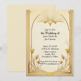 Art nouveau gyllene bröllopsinbjudan inbjudningar