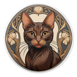 Art nouveau Havana Brown Cat Knopp