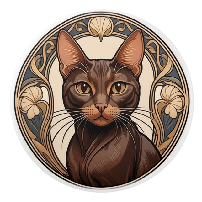 Art nouveau Havana Brown Cat Knopp (Framsidan)