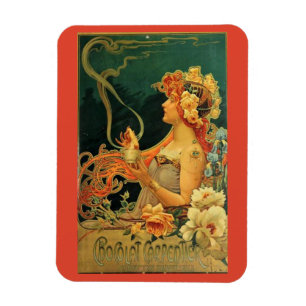 Art nouveau hett chokladreklam för blommigt magnet