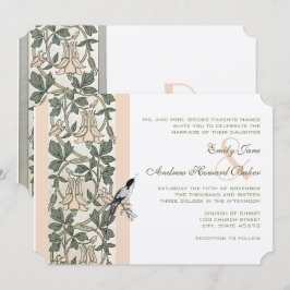 Art Nouveau HoneySuckle Kolibri Bröllop Inbjudningar