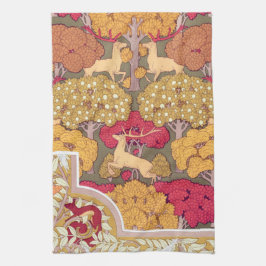 Art nouveau hösten hjort i träd Verneuils fall Kökshandduk