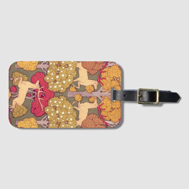 Art nouveau hösten träd och hjort fall Verneuil Bagagebricka (Framsida horisontal)