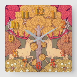 Art nouveau hösten träd och hjort Vintage sjunker Fyrkantig Klocka