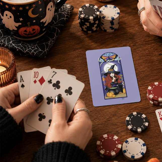 Art Nouveau Hösthäxa Pumpa Lila Måne Casinokort (Skapare uppladdad)