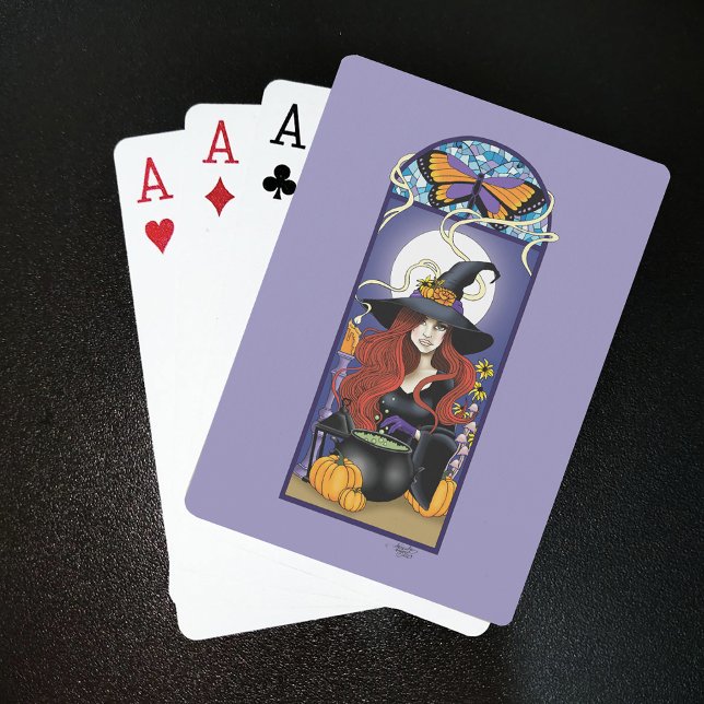 Art Nouveau Hösthäxa Pumpa Lila Måne Casinokort (Skapare uppladdad)