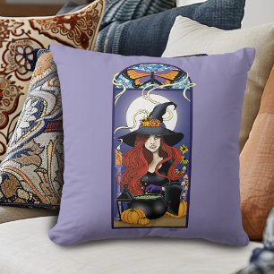 Art Nouveau Hösthäxa Pumpa Lila Måne Kudde